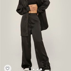 Nasty gal satin wide leg mid rise tailored pants